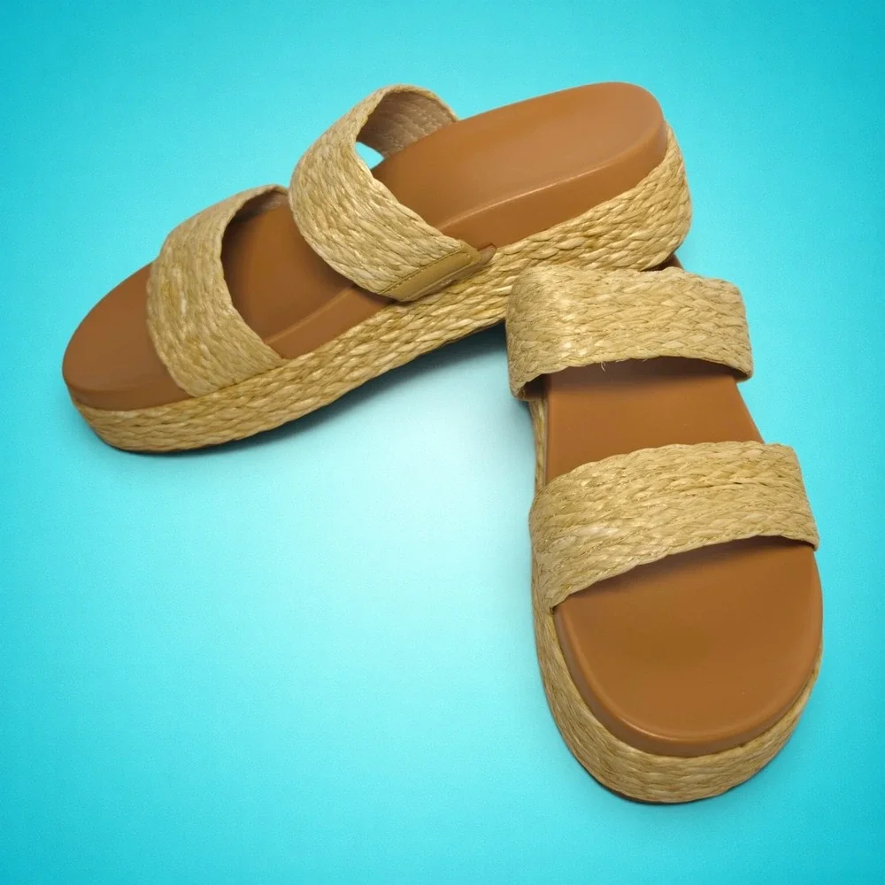 New Women's Espadrille Raffia Bohemia Slip-on Sandals, Size 8
